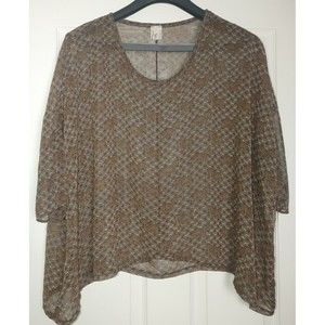 Audrey 3+1 Women's Size Large Sheer Brown Zebra Scoop Neck Top Blouse Sharkbite